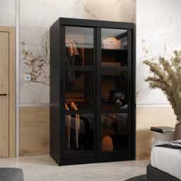 Parma Sliding Door Wardrobe 100cm - Black 100cm - thumbnail 1