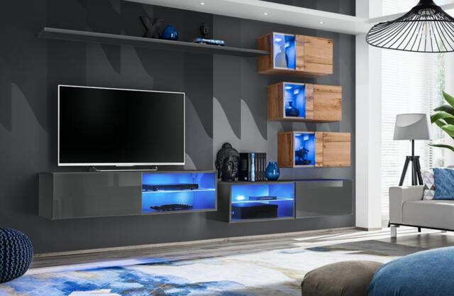 "Switch XXIV Wall Entertainment Unit For TVs Up To 49"" - Graphite 250cm Oak Wotan" - image 1