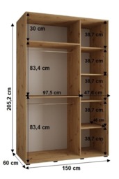 Cannes VII Sliding Door Wardrobe 150cm - White 150cm - thumbnail 7