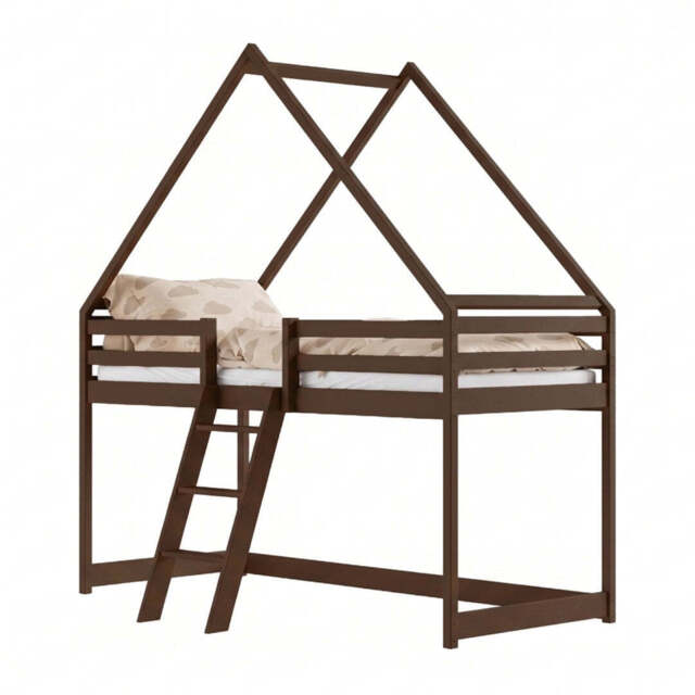 Moon Wooden Loft Bed - Dark Chocolate 90 x 200cm Foam Mattress - image 1