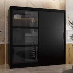 Parma III Sliding Door Wardrobe 200cm - Black 200cm