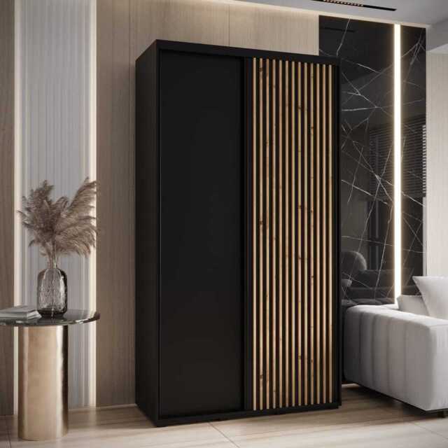 Sapporo I Sliding Door Wardrobe 140cm - Black 140cm - image 1