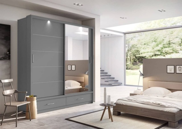 Arti 5 - 2 Sliding Door Wardrobe 200cm - Grey Matt 200cm - image 1