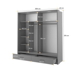 Arti 5 - 2 Sliding Door Wardrobe 200cm - Grey Matt 200cm - thumbnail 8
