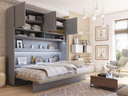 BC-05 Horizontal Wall Bed Concept 120cm With Storage Cabinet - White Gloss 120 x 200cm - thumbnail 3