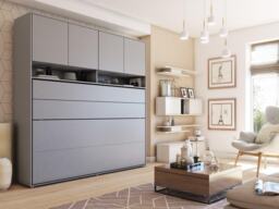 BC-05 Horizontal Wall Bed Concept 120cm With Storage Cabinet - White Gloss 120 x 200cm - thumbnail 2