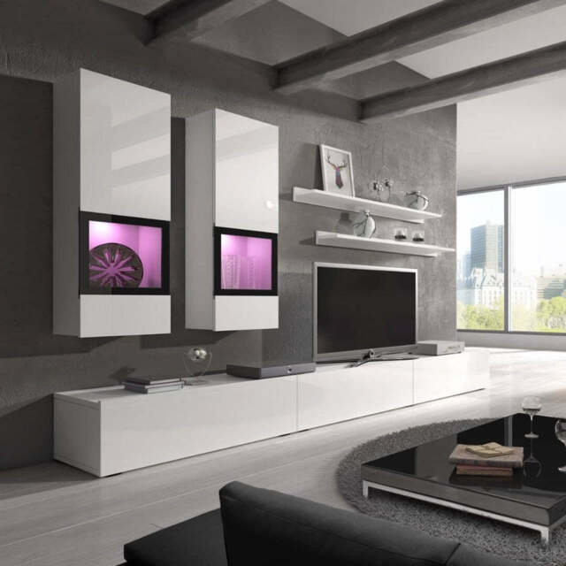 "Baros 10 Entertainment Unit For TVs Up To 75"" - White Gloss 270cm" - image 1