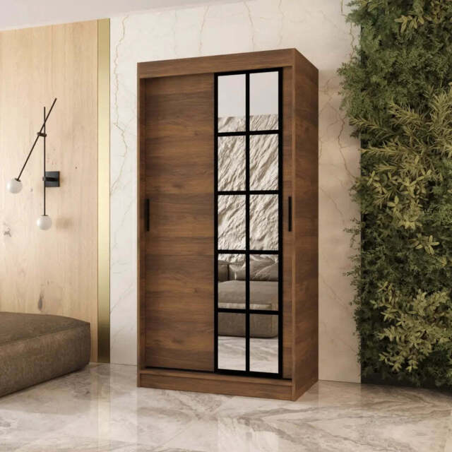 Orlando Sliding Door Wardrobe 100cm - Oak Walnut 100cm - image 1