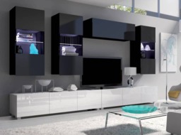 "Calabrini 5 Entertainment Unit For TVs Up To 60"" - Black Gloss and White Gloss 300cm"