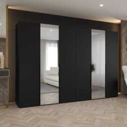 Alicante II Hinged Door Wardrobe 300cm - Black 300cm - thumbnail 1