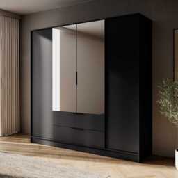 Kelly Hinged Door Wardrobe 206cm [Mirror] - Cashmere 206cm - thumbnail 2