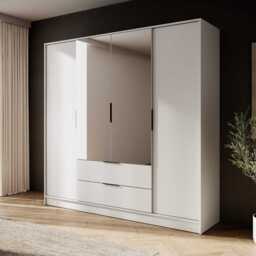 Kelly Hinged Door Wardrobe 206cm [Mirror] - Cashmere 206cm - thumbnail 1