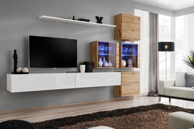 "Switch XIX Entertainment Unit For TVs Up To 75"" - White 280cm Oak Wotan" - image 1