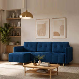 Corner Sofa Bed Dello - Navy Blue 223cm Left