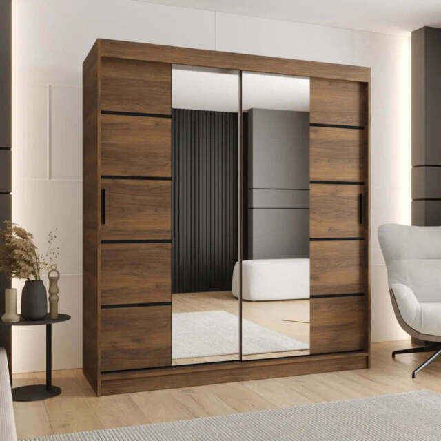 Rubino V4 Sliding Door Wardrobe 180cm - Oak Walnut 180cm - image 1
