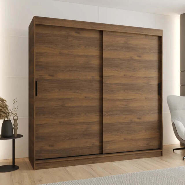 Rubino T Sliding Door Wardrobe 200cm - Oak Walnut 200cm - image 1