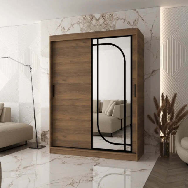 Alabama Sliding Door Wardrobe 150cm - Oak Walnut 150cm - image 1