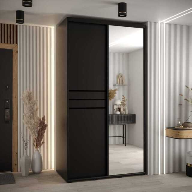 Cannes XI Sliding Door Wardrobe 140cm - Black 140cm - image 1