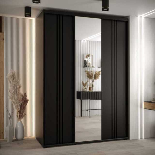 Cannes VII Sliding Door Wardrobe 170cm - Black 170cm - image 1