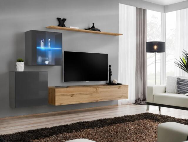 "Switch XV Entertainment Unit For TVs Up To 75"" - Oak Wotan 250cm Graphite" - image 1