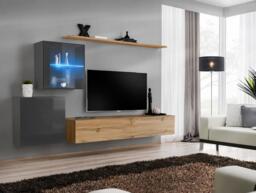 "Switch XV Entertainment Unit For TVs Up To 75"" - Oak Wotan 250cm Graphite"