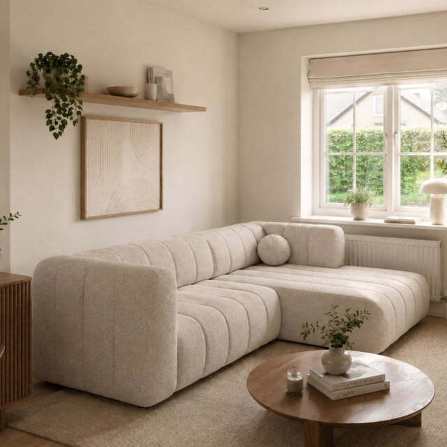 Corner Sofa Bed Fumo - Light Beige 264cm Right - image 1
