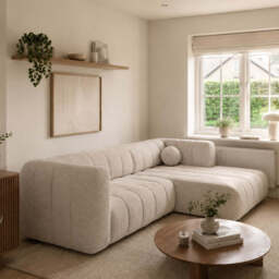 Corner Sofa Bed Fumo - Light Beige 264cm Right - thumbnail 1