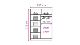 Effect 2 Sliding Door Wardrobe 150cm - Anderson Pine (White Wash) 150cm - thumbnail 2