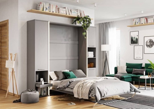 CP-02 Vertical Wall Bed Concept Pro 120cm with Storage Cabinet - Grey Matt 120 x 200cm 223cm - image 1