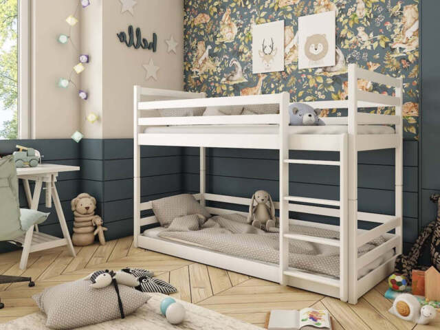 Wooden Bunk Bed Mini - White Foam Mattresses - image 1