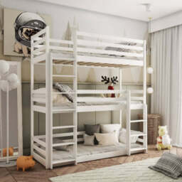 Wooden Triple Bunk Bed Ted - Without Mattresses White Matt - thumbnail 2