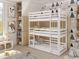 Wooden Triple Bunk Bed Ted - Without Mattresses White Matt - thumbnail 3