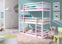 Wooden Triple Bunk Bed Ted - Without Mattresses White Matt - thumbnail 4