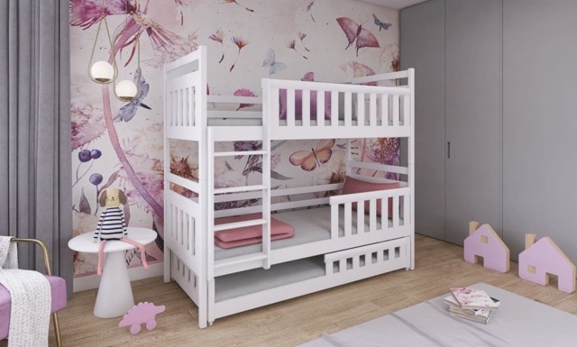 Wooden Bunk Bed Olivia With Trundle - White Without Mattresses - image 1
