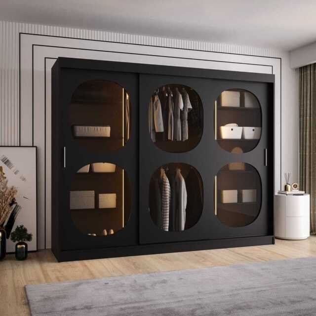 Bahrain II Sliding Door Wardrobe 250cm - Black 250cm - image 1