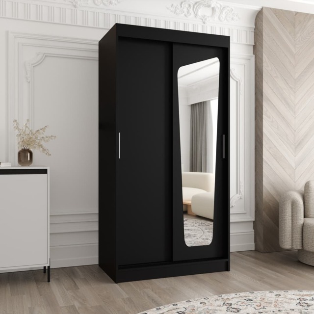 Moka Sliding Door Wardrobe 100cm - Black 100cm - image 1