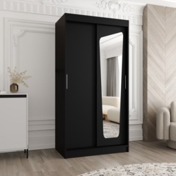 Moka Sliding Door Wardrobe 100cm - Black 100cm - thumbnail 1
