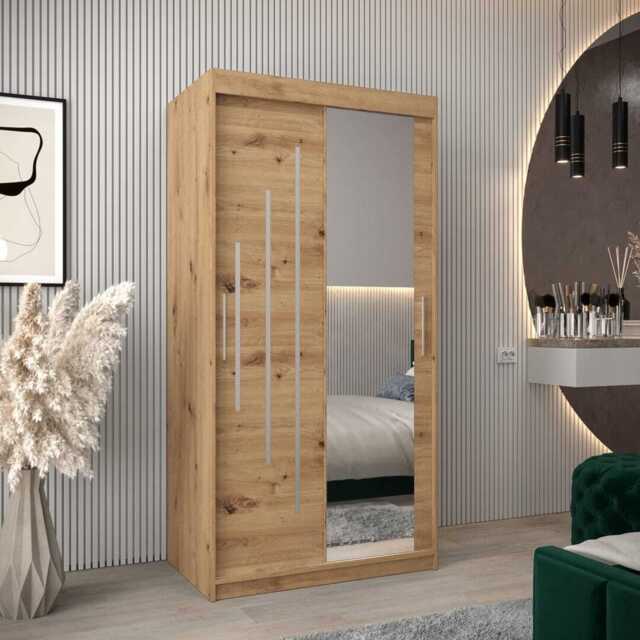 York II Sliding Door Wardrobe 100cm - Oak Artisan 100cm - image 1