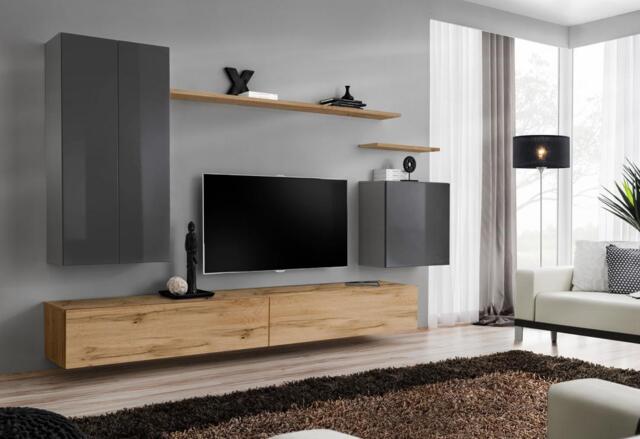 "Switch II Entertainment Unit For TVs Up To 70"" - Oak Wotan 270cm Graphite" - image 1