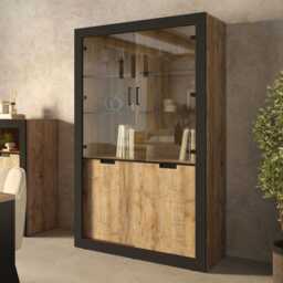 Tudor 12 Tall Display Cabinet 120cm - Oak Sandal 120cm - thumbnail 1