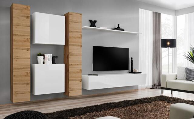 "Switch VI Entertainment Unit For TVs Up To 75"" - White 330cm Oak Wotan" - image 1