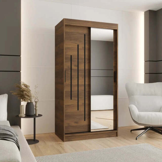 Rubino Y2 Sliding Door Wardrobe 100cm - Oak Walnut 100cm - image 1