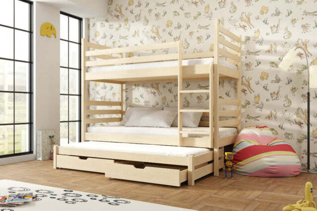 Tomi Bunk Bed with Trundle and Storage - Pine Foam Mattresses - image 1