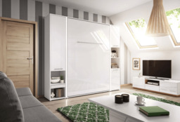CP-01 Vertical Wall Bed Concept Pro 140cm with Storage Cabinets - White Gloss 140 x 200cm 245cm - thumbnail 2