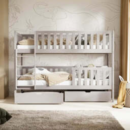 Wooden Bunk Bed Michalina With Storage - Cotton Without Mattresses - thumbnail 2
