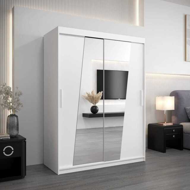 Rhomb Sliding Door Wardrobe 150cm - White 150cm - image 1