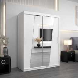 Rhomb Sliding Door Wardrobe 150cm - White 150cm - thumbnail 1