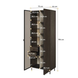 Piemonte PE-02 Tall Display Cabinet 73cm - Portland Ash 73cm - thumbnail 4