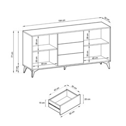 Diamond Large Sideboard Cabinet 154cm [Drawers] - Oak Evoke 154cm - thumbnail 5