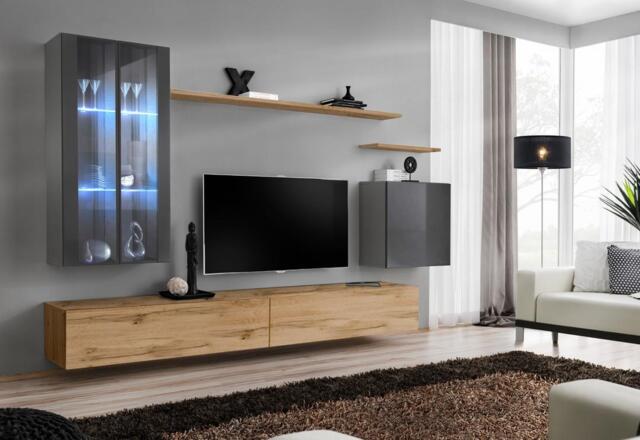 "Switch XII Entertainment Unit For TVs Up To 58"" - Oak Wotan 330cm Graphite" - image 1